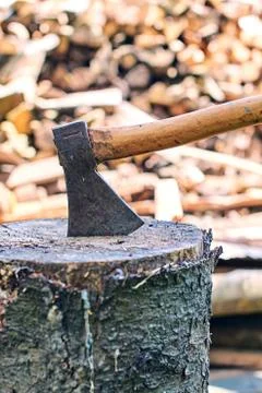 Axe in the stump Stock Photos