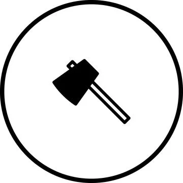 Axe symbol icon in a circle representing tool usage and related activities Stock Illustration