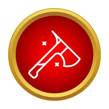 Axe tool line icon in red circle Stock Illustration