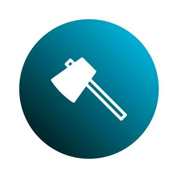 Axe tool in white silhouette, isolated on a teal gradient circular backgrou.. Stock Illustration