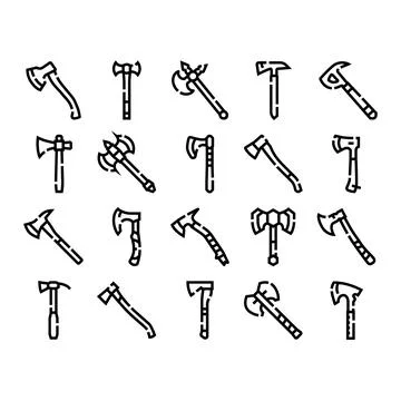 Axe weapons and tools line icons collection Illustrazione stock