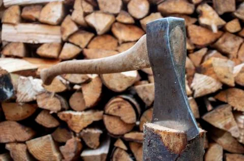 Axe in Wood Log 写真素材