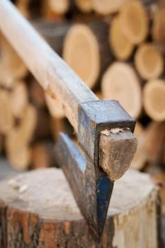 Axe in wood Stock Photos