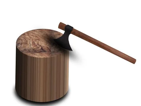 Axe in wood with white background 3d illustration Stock Illustration