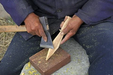 Axe a wooden dagger with an axe Stock Photos
