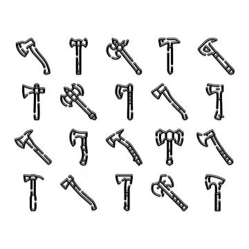 Axes hatchets and battle weapons collection Stock Illustration