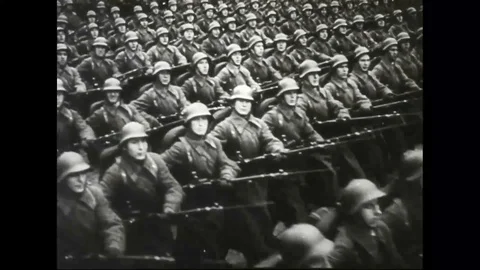 Axis soldiers march in a formation during a parade Video stock 103207462