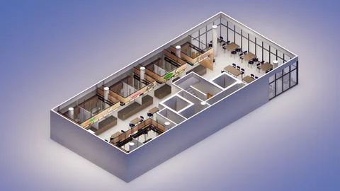 Axonometric 3d rendering interior design of a food hall Stock Illustration