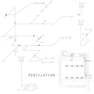 Axonometric view of the ventilation system. Vector design for HVAC. The ducts Stock Illustration