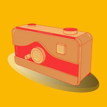 Axonometry. Vector. Retro camera in a 3D style on a colored background. Old came Illustrazione stock