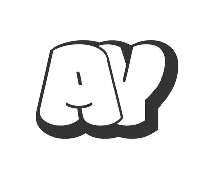 AY logo, bubble comic lettering, rounded in graffiti style black and white .. Stock Illustration
