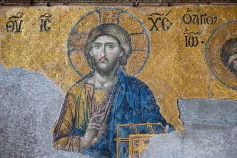 Aya Sofya deesis mosaic (14th century), Istanbul, Turkey Stock Photos