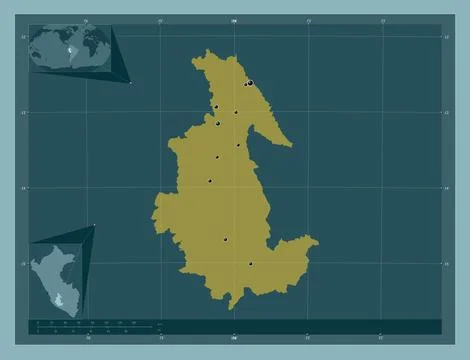 Ayacucho, Peru. Solid color shape. Locations of major cities of the region Stockillustratie