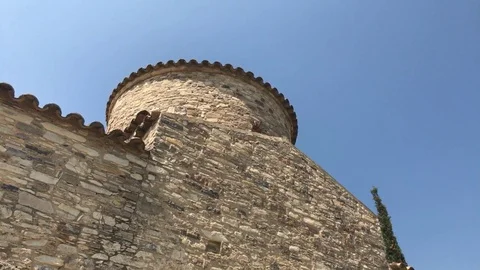 Ayios Timothes Church Back side and yard view in Lefkara Village Stock Footage 90423752