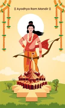 Ayodhya ram mandir, ram temple with shri ram, plan vector Illustrazione stock