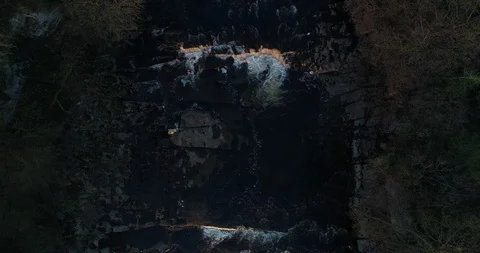 Aysgarth falls from above Stock Footage 85443199