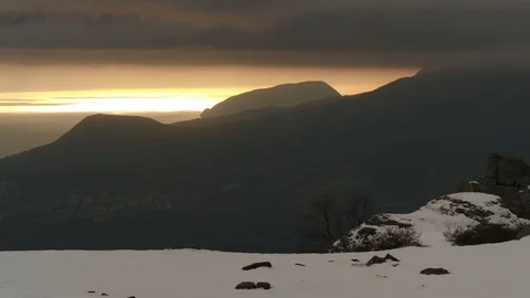 Ayu Dag on the background of a sunset in winter Stock Footage 122953919