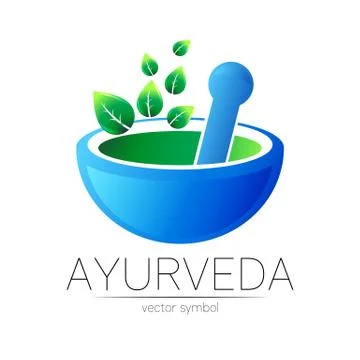 Ayurvedic Creative vector logotype or symbol. Mortar and pestle concept for Stock Illustration