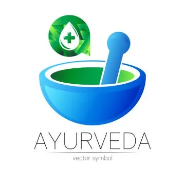 Ayurvedic Creative vector logotype or symbol. Mortar and pestle concept for Stock Illustration