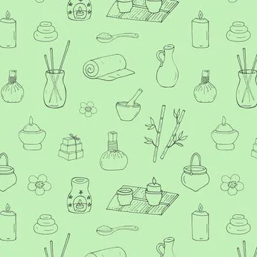 Ayurvedic doodles seamless pattern.  traditional Hindu treatment.  Indian m.. Stock Illustration