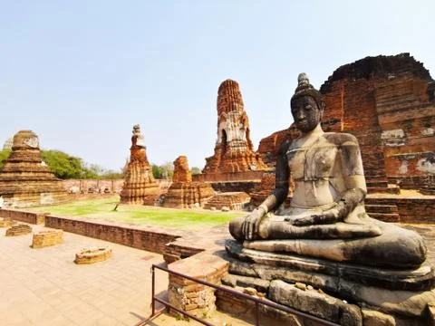 Ayutthaya temples with statue Foto stock