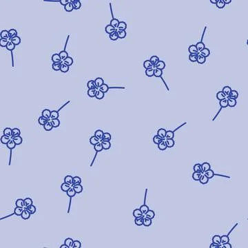 Azalea blossom spring line vector seamless pattern Stock Illustration