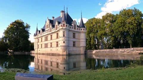 Azay le Rideau Chateau with Reflections - Side Stock Footage 219690853