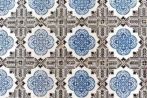 Azejulos wall ceramic tiles, typical in Portuguese architecture. Stock Photos