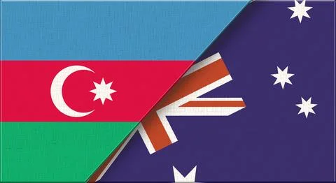 Azerbaijan and Australia flags on fabric texture for sport and diplomacy Stock Illustration