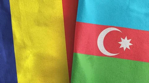 Azerbaijan and Chad two flags textile cloth 3D rendering Stock Illustration