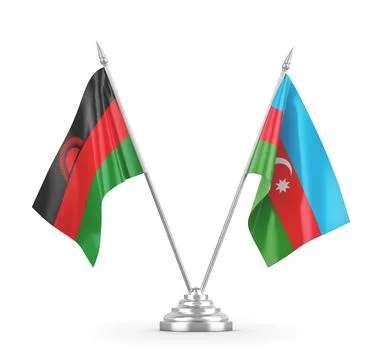 Azerbaijan and Malawi table flags isolated on white 3D rendering Stock Illustration