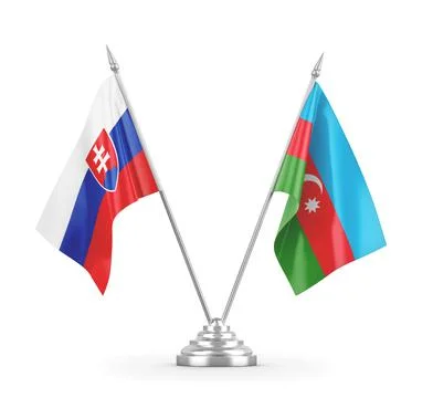 Azerbaijan and Slovakia table flags isolated on white 3D rendering Stock Illustration