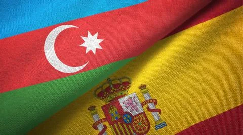 Azerbaijan and Spain two flags textile cloth, fabric texture Stock Illustration