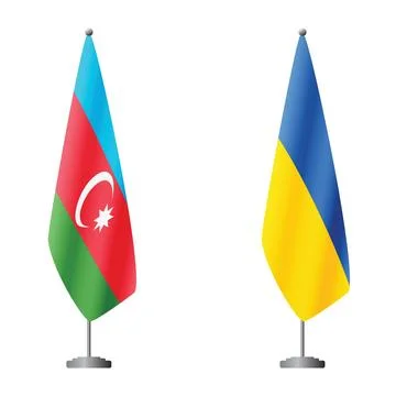 Azerbaijan and Ukraine flags on flagpoles for official ceremonies and meetings Stock Illustration