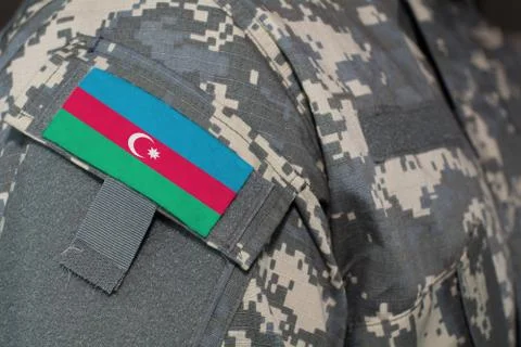 Azerbaijan army uniform patch flag on soldiers arm. Military Concept Stock Illustration
