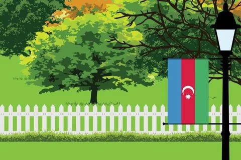 Azerbaijan Day Trees Lamp Vector Illustration Stock Illustration