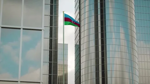 Azerbaijan Flag 3D Render Animation on Pole with City Buildings 스톡 동영상 332247091