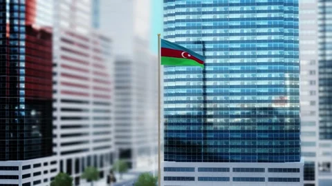 Azerbaijan Flag 3D Render Animation Waving in Front of Modern Glass Building Stock Footage 333219015