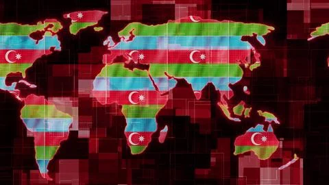Azerbaijan flag earth map glowing technology news background Stock Illustration