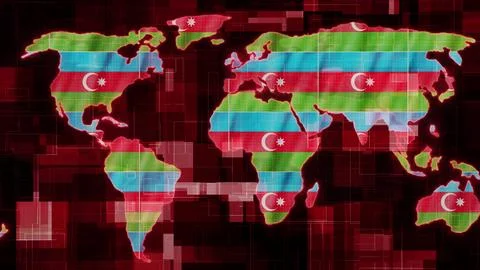 Azerbaijan flag earth map glowing technology news background Stock Illustration