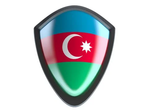Azerbaijan flag on metal shield isolate on white background. Stock Illustration