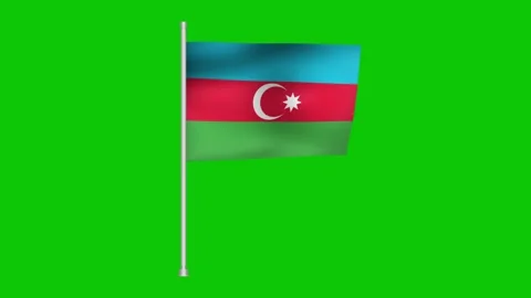 Azerbaijan flag waving gently on a silver pole object against a green screen Stock Footage 316767971