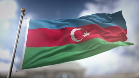 Azerbaijan Flag Waving Slow Motion 3D Rendering Blue Sky Background - Seaml.. Stock Footage 74861199