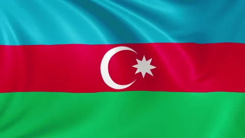 Azerbaijan flag waving in the wind with high quality texture in 4K Vídeo Stock 130379732