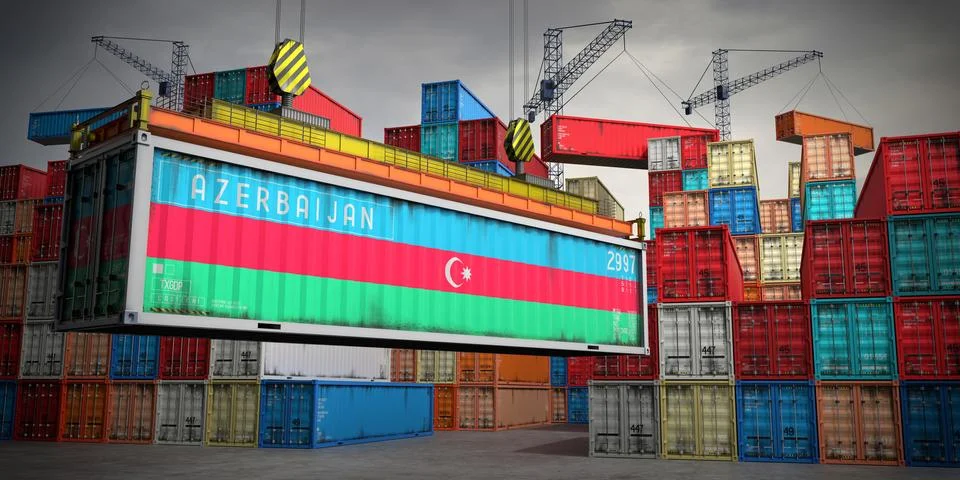 Azerbaijan - freight container in cargo terminal - 3D illustration Stock Illustration
