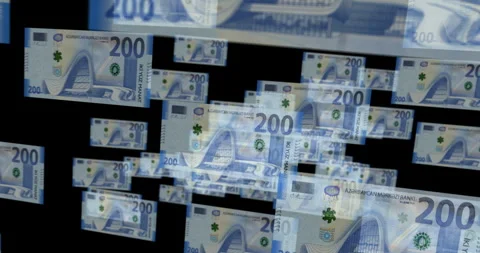 Azerbaijan manat banknote flying between transparent money Stock Footage 266905726