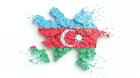 Azerbaijan map fragmenting with flag design over white background digital a.. Stock Illustration