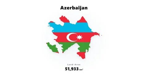Azerbaijan map graphic in red blue green bands with white crescent and star Stock Footage 345642020