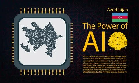 Azerbaijan map with microchip war and AI concept on circuit board, Power of.. Ilustração Stock