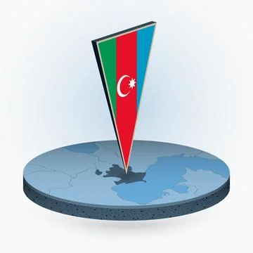Azerbaijan map in round isometric style with triangular 3D flag of Azerbaijan Stock Illustration
